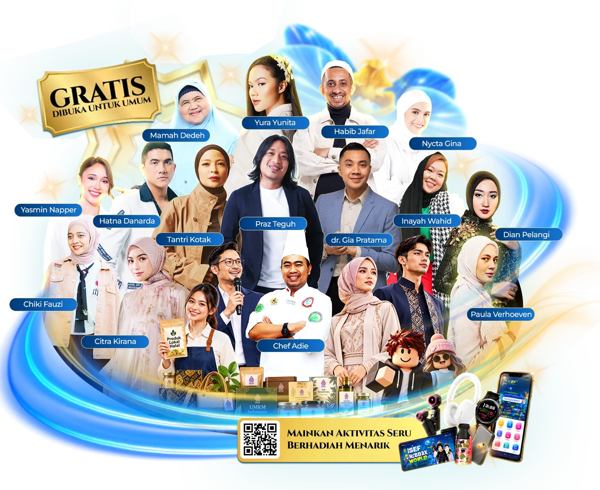 ISEF 2026 gratis dan dibuka untuk umum: kolase industri halal, fesyen, kuliner, dan aktivitas berhadiah dengan kode QR apps ISEF.